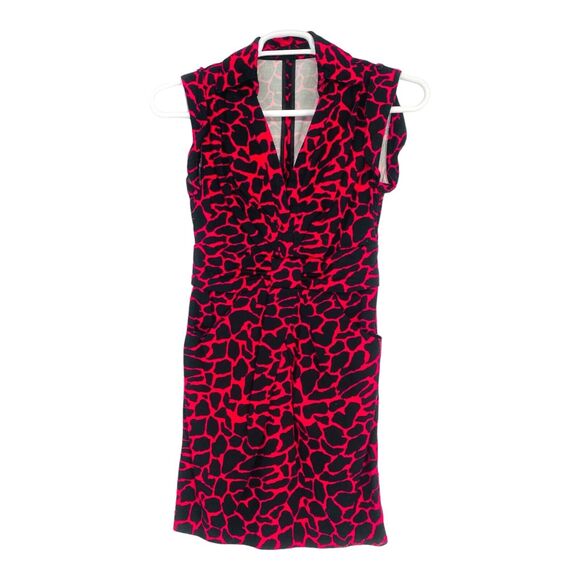 ARK & CO Women’s Hot Pink Leopard Print V-NECK SLEEVELESS‎ DRESS SZ Small S - Picture 1 of 7